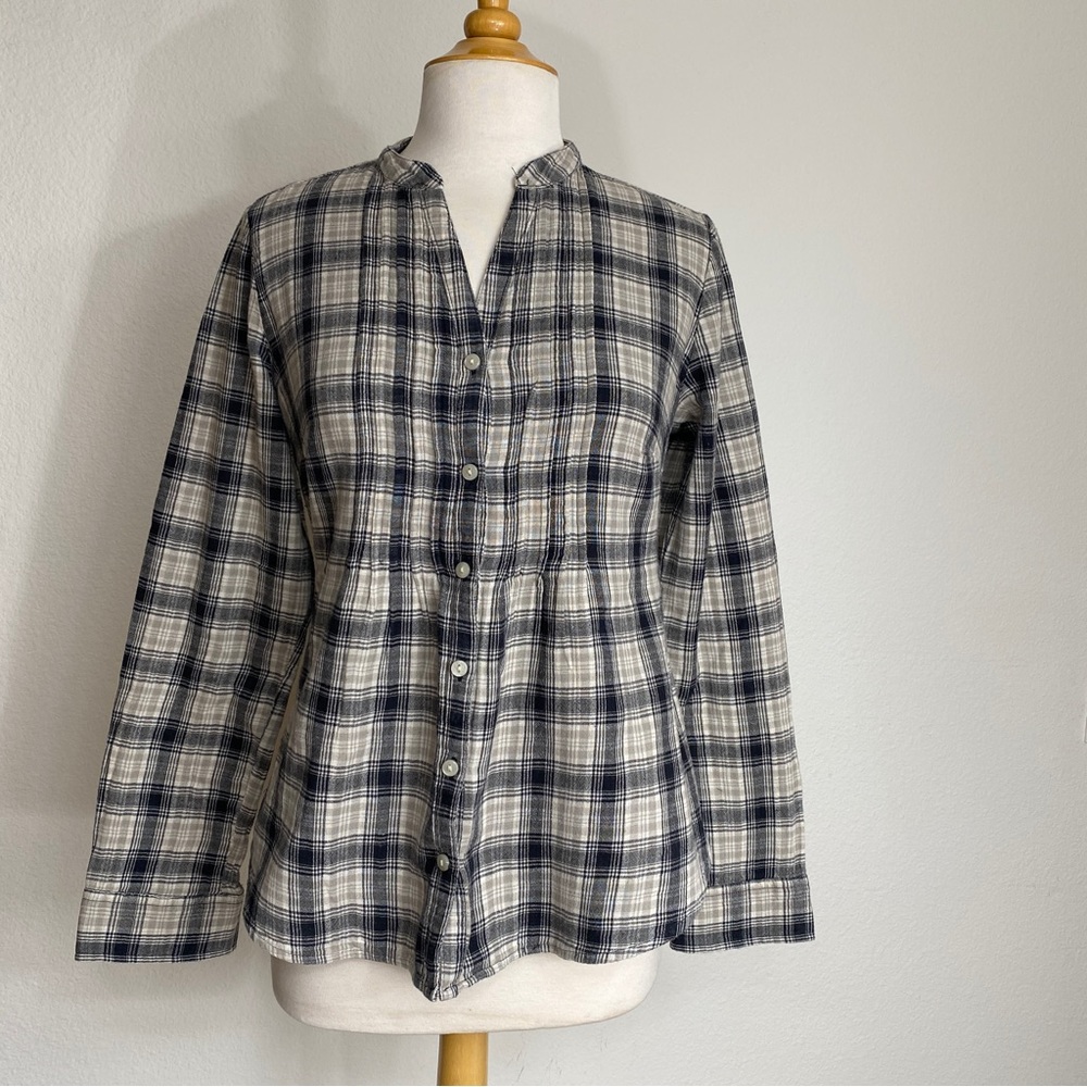 3/$25 Converse Tan Black Gray Cotton Plaid Button Down Shirt Size Medium Casual